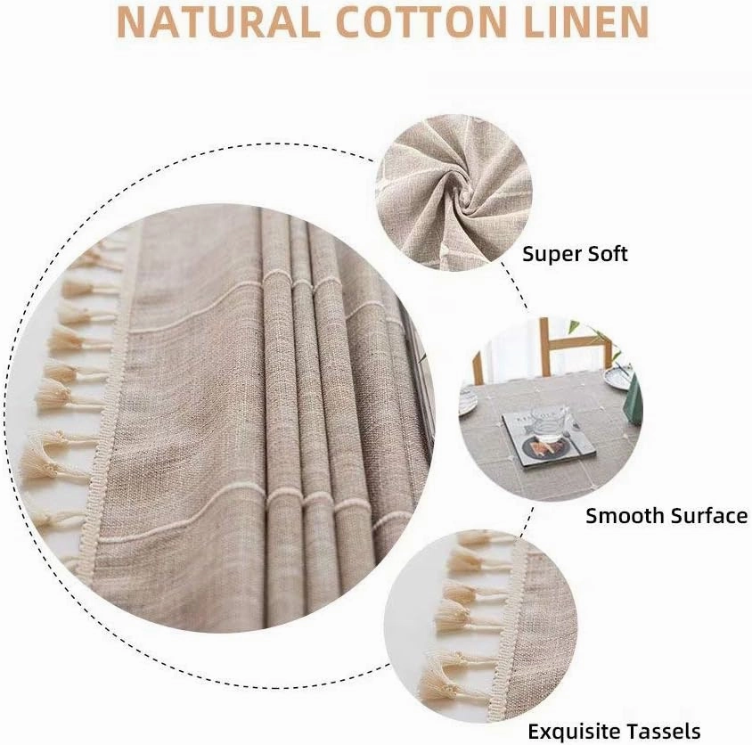 Deep Dream Tablecloths, Embroidered Waterproof Table Cloth Cotton Linen Wrinkle Free Anti-Fading Table Cover Decoration for Kitchen Dinning Party Christmas, 55 x 120 Inch - Light Brown