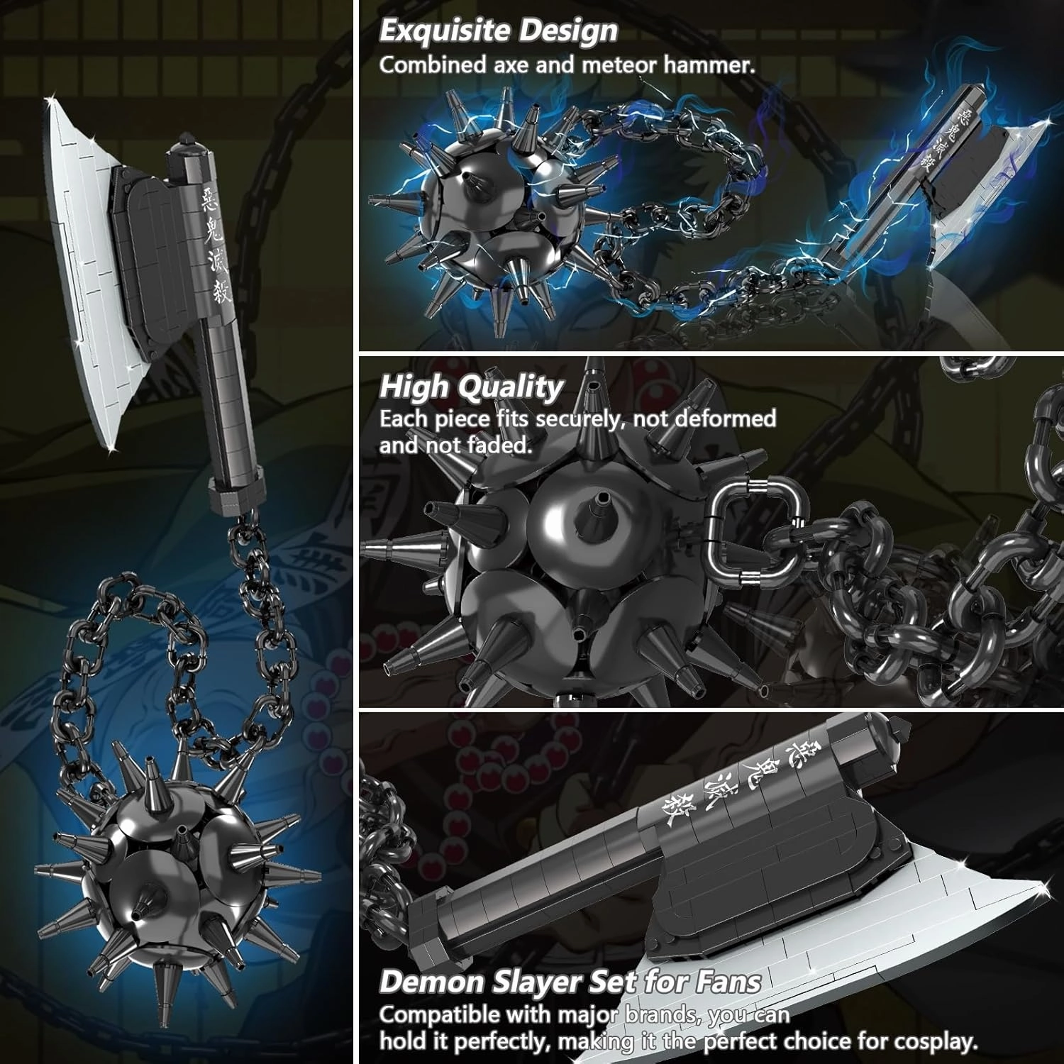 Demon Anime Sword Building Set, 43in Axe and Meteor Hammer Block Kit, Creative Gyomei Himejima Weapon Building Blocks Set Gifts Toys for Adults Kids 8  (779 PCS)