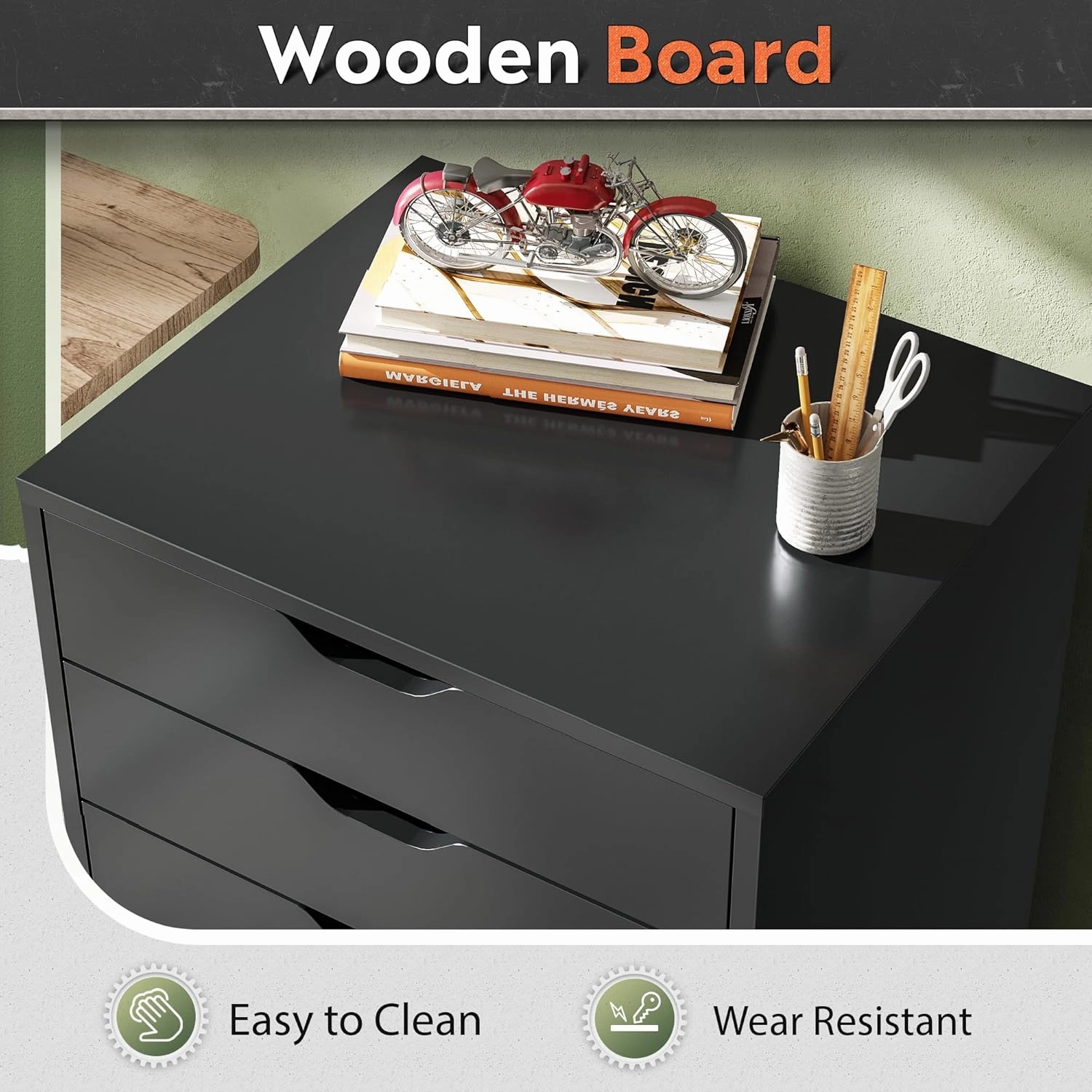DEVAISE 5-Drawer Chest, Wood Storage Dresser file Cabinet with Wheels, Mobile Dresser for Home Office, Black