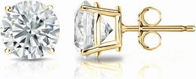 Diamond Wish 14k Yellow Gold Round Diamond Stud Earrings (3/5ct TW, G-H, VS2-SI1) 4-Prong Basket, Push Back
