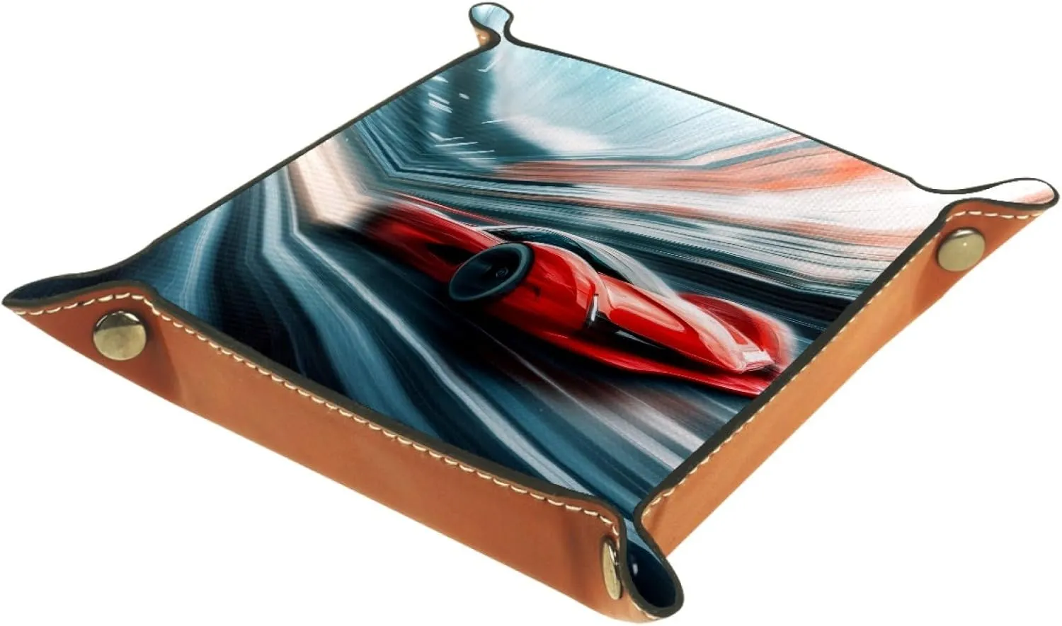 Dice Trays Red Racing Car Holder Storage Box for Dice Games Like RPG DND, Microfiber Leather Dice Holder Portable Folding Rolling Dice Tray, 20.5x20.5cm