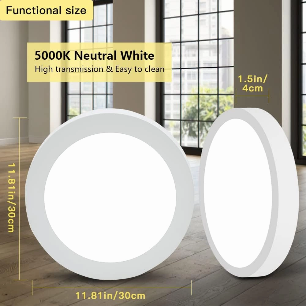 DINGLILIGHTING 5Pack LED Flush Mount Ceiling Light-24W 11.81” Surface Mounted Down Lights, 5000K Cool White, Round Lighting Fixture for Kitchen, Closet, Hallway, Stairwell, Dining Room