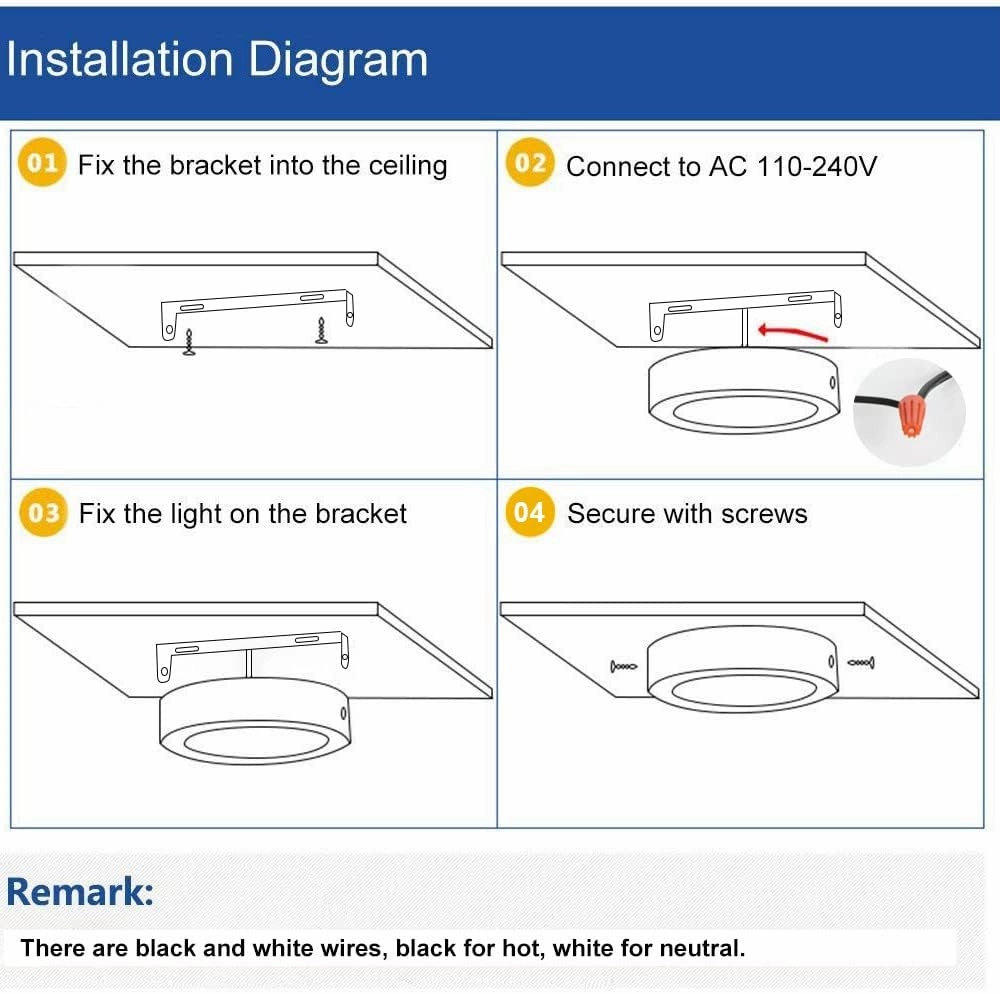 DINGLILIGHTING 5Pack LED Flush Mount Ceiling Light-24W 11.81” Surface Mounted Down Lights, 5000K Cool White, Round Lighting Fixture for Kitchen, Closet, Hallway, Stairwell, Dining Room