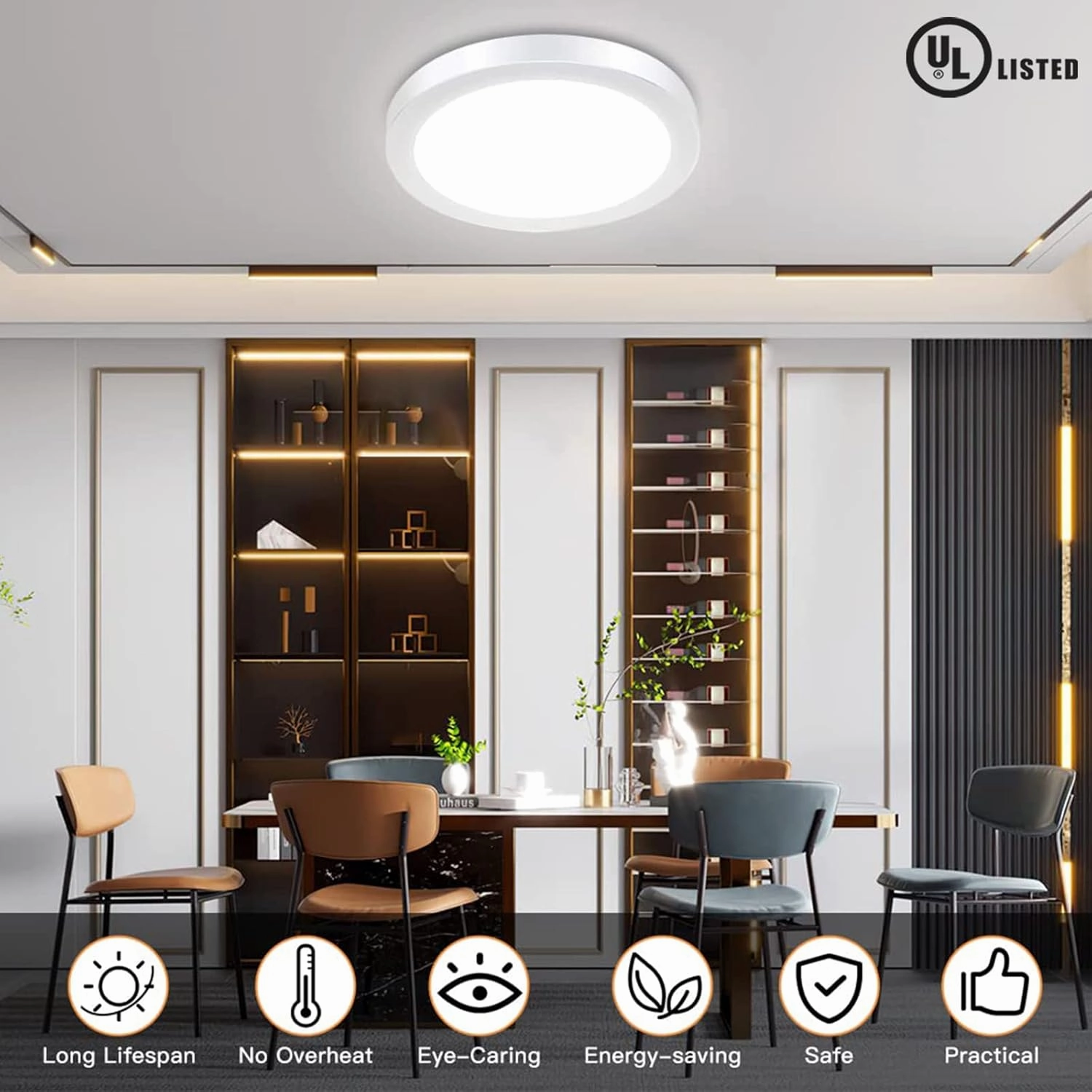 DINGLILIGHTING 5Pack LED Flush Mount Ceiling Light-24W 11.81” Surface Mounted Down Lights, 5000K Cool White, Round Lighting Fixture for Kitchen, Closet, Hallway, Stairwell, Dining Room