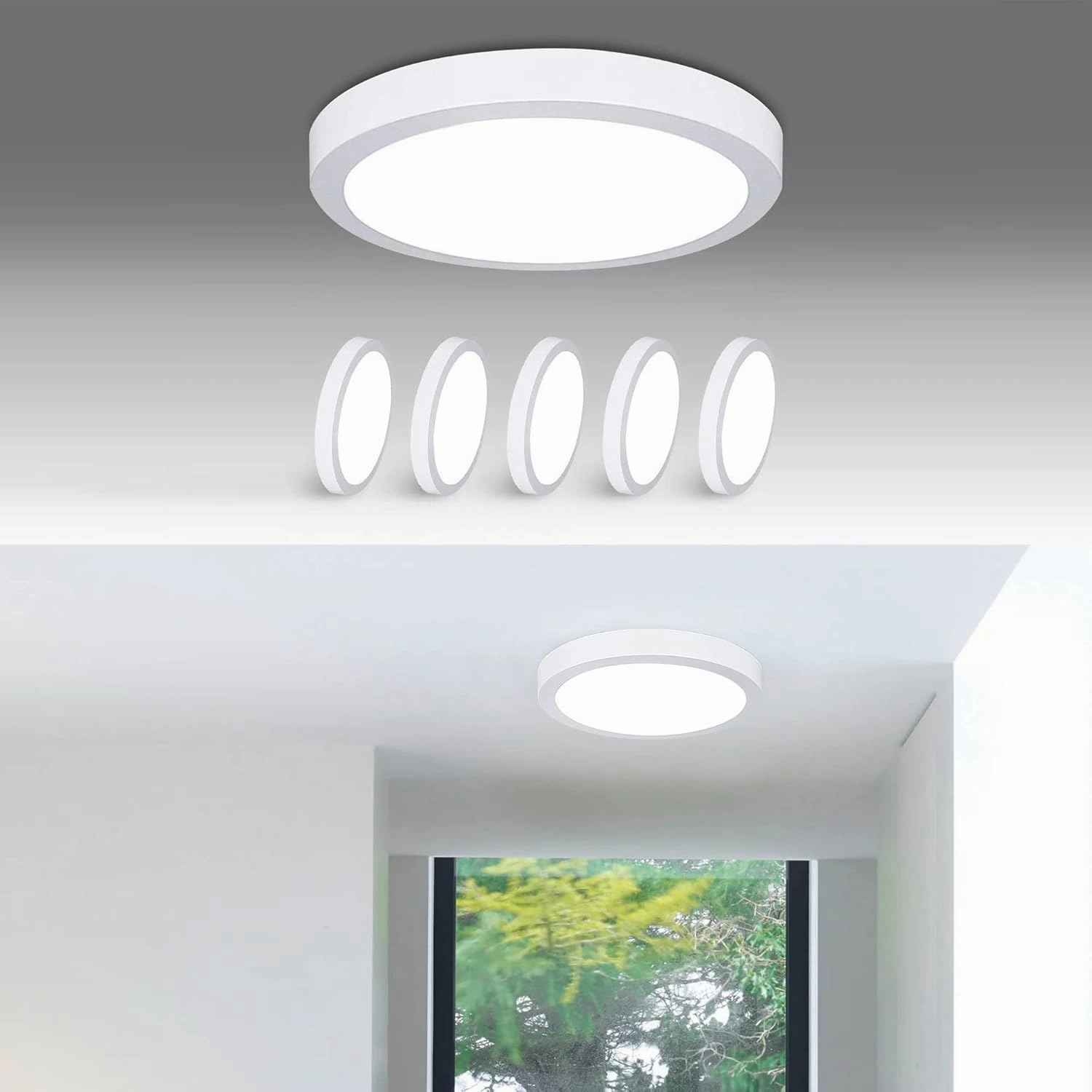 DINGLILIGHTING 5Pack LED Flush Mount Ceiling Light-24W 11.81” Surface Mounted Down Lights, 5000K Cool White, Round Lighting Fixture for Kitchen, Closet, Hallway, Stairwell, Dining Room