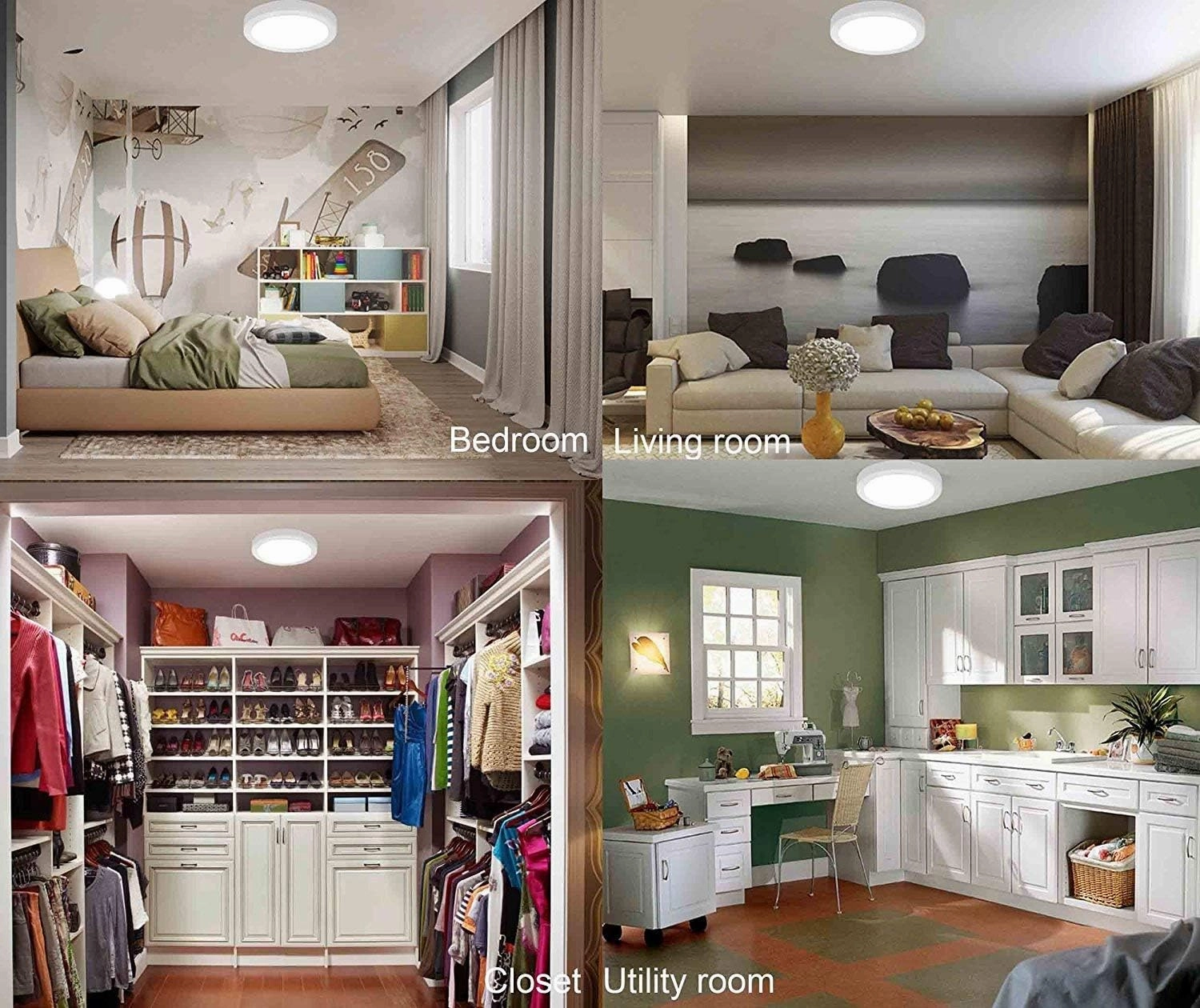DINGLILIGHTING 5Pack LED Flush Mount Ceiling Light-24W 11.81” Surface Mounted Down Lights, 5000K Cool White, Round Lighting Fixture for Kitchen, Closet, Hallway, Stairwell, Dining Room