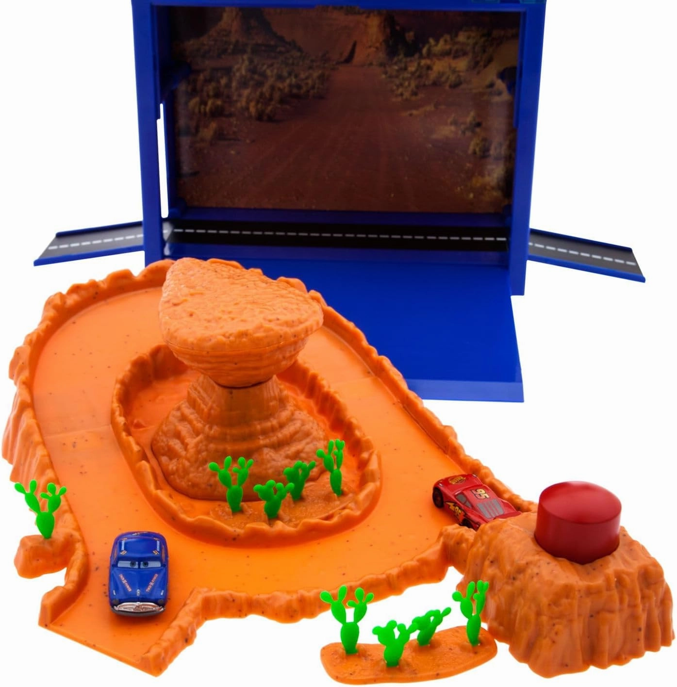 Disney Cars Disney Pixar Car Play Set - Toolbox Case with Lightning McQueen & Doc Hudson Die Cast Cars, Launcher, Willy’s Butte, Track & More - Inspired by Disney Pixar Cars Films & Cars Land