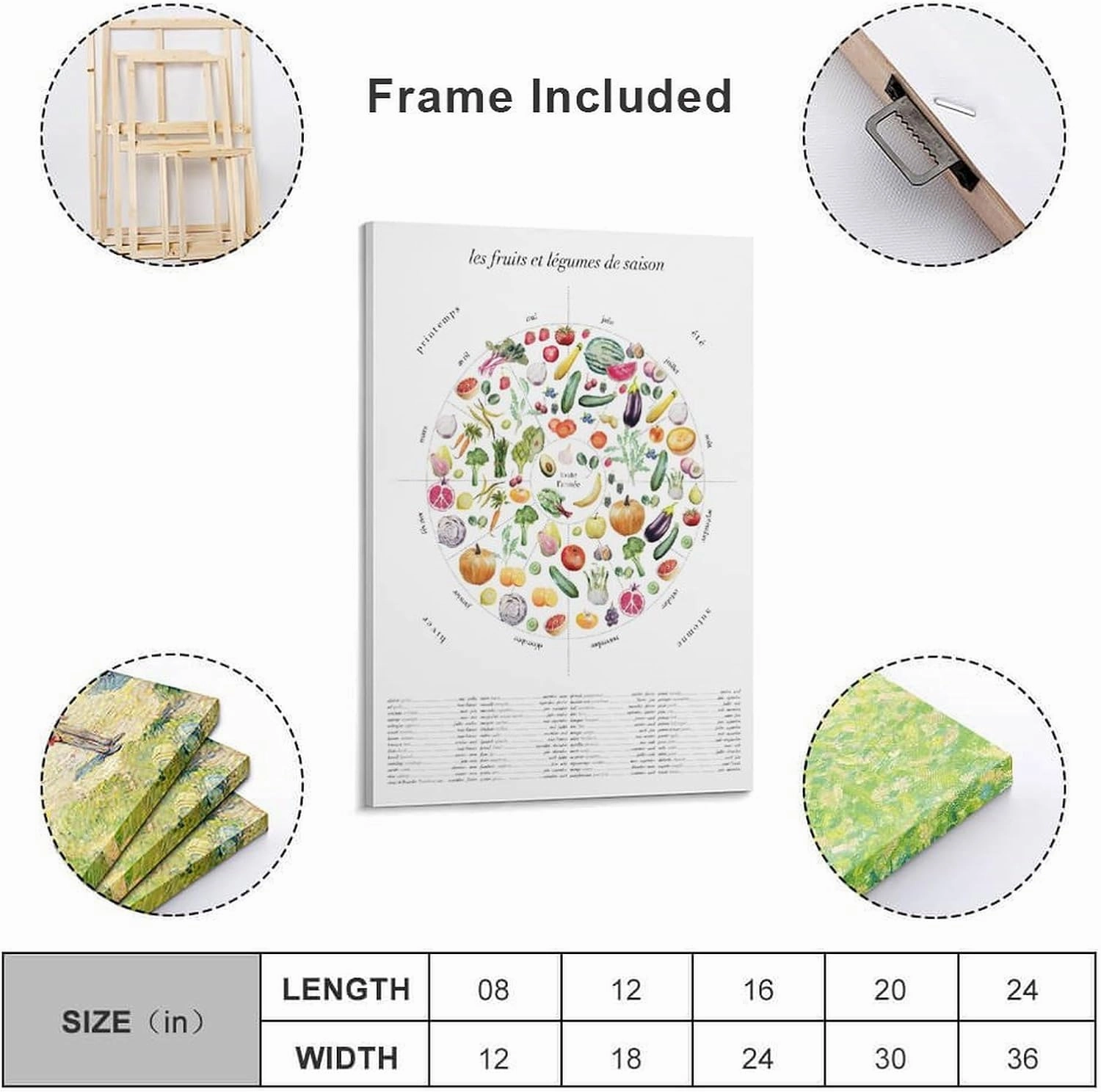 DISPOPRO Seasonal Fruits And Vegetables Kitchen Wheel Poster Canvas Poster Wall Art Decor Print Picture Paintings for Living Room Bedroom Decoration 08x12inch(20x30cm)