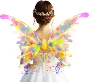DIY Electric Sparkling Butterfly Fairy Wings with Lights Music, LED Moving Fairy Wing for Kids Pets Cosplay costume