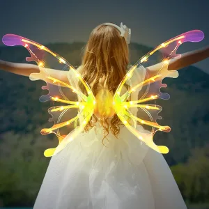 DIY Electric Sparkling Butterfly Fairy Wings with Lights Music, LED Moving Fairy Wing for Kids Pets Cosplay costume