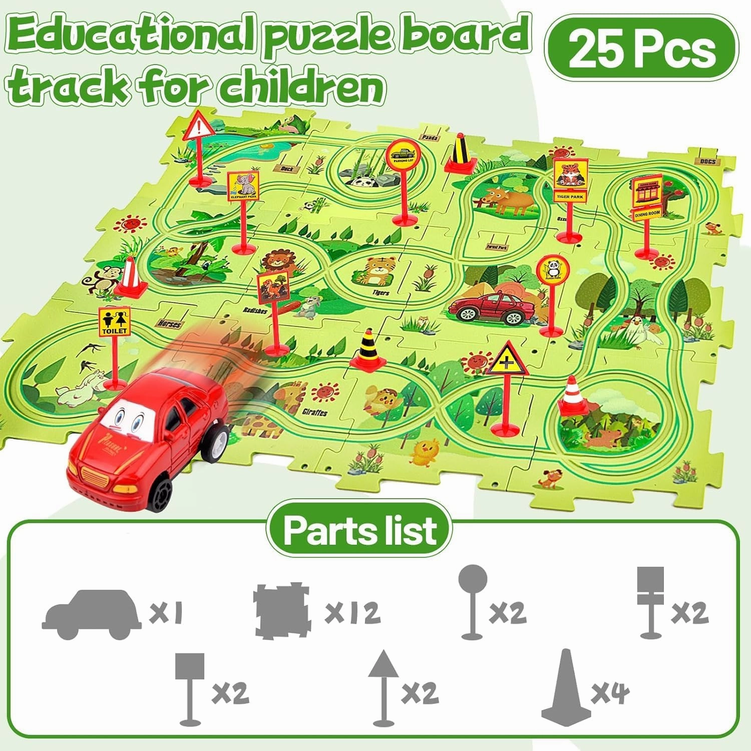 DIY Assembling Electric Trolley, 2023 New Upgrade Toddler Puzzle Track Play Set with Vehicles, Battery-Operated Toy Vehicle & Puzzle Board, RailCar Building Toys for Kids Ages 3  (25PCS, 4 Set Mix)