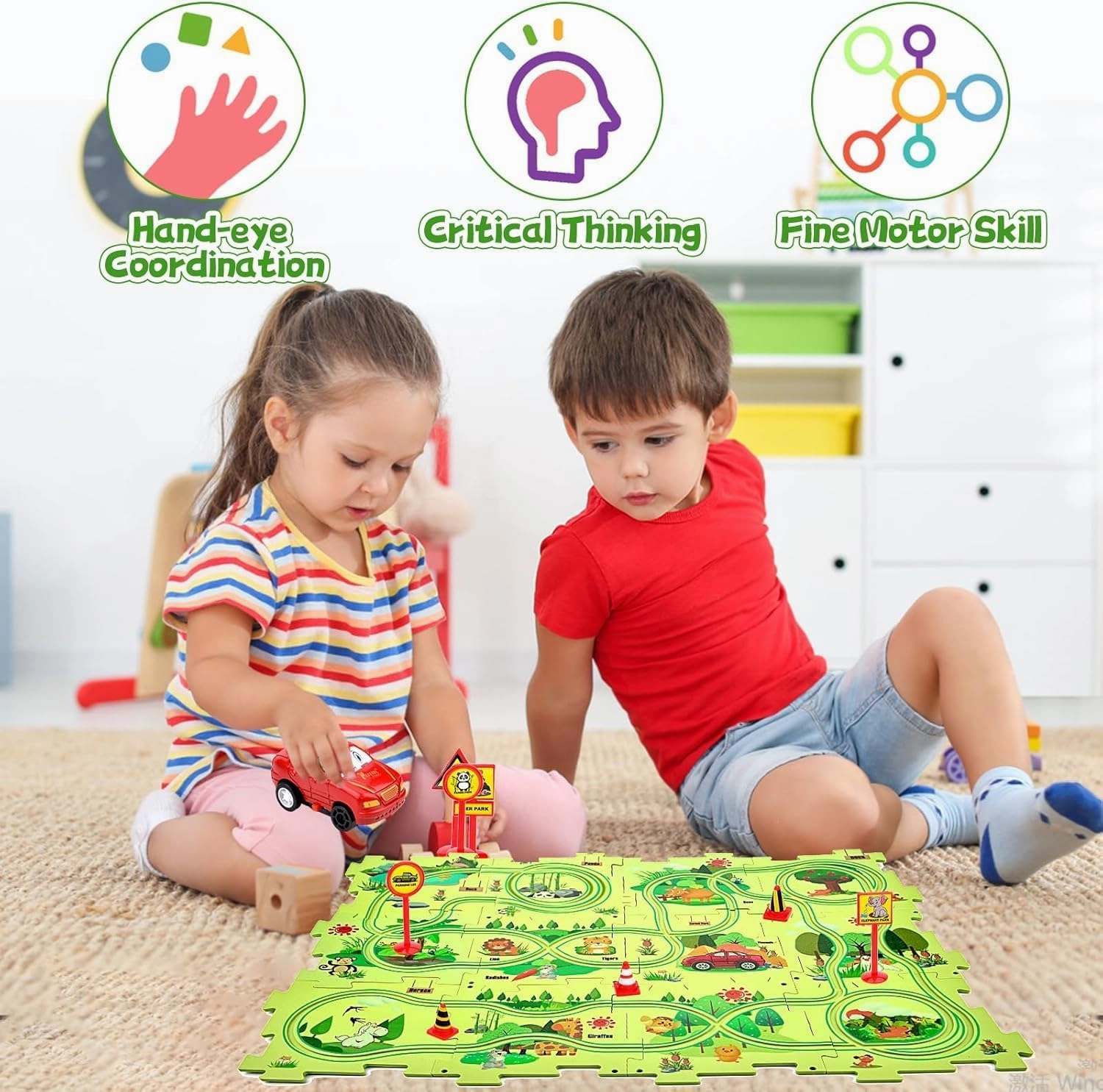 DIY Assembling Electric Trolley, 2023 New Upgrade Toddler Puzzle Track Play Set with Vehicles, Battery-Operated Toy Vehicle & Puzzle Board, RailCar Building Toys for Kids Ages 3  (25PCS, 4 Set Mix)