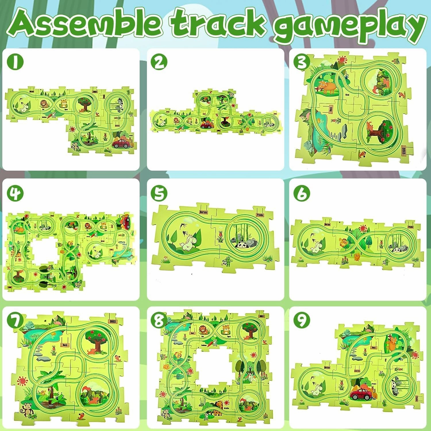 DIY Assembling Electric Trolley, 2023 New Upgrade Toddler Puzzle Track Play Set with Vehicles, Battery-Operated Toy Vehicle & Puzzle Board, RailCar Building Toys for Kids Ages 3  (25PCS, 4 Set Mix)
