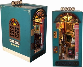 DIY Book Nook Kit with Lights,3D Wooden Book Stand Puzzle DIY Miniature House Kit Book Nook Model Building Kit DIY Dollhouse Kit for Adults