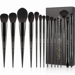 Docolor Makeup Brushes 15Pcs Obsidian Makeup Brush Set Premium Synthetic Powder Kabuki Foundation Contour Blush Concealer Eye Shadow Blending Eyeliner Crease Eyebrow Make Up Brush Kit