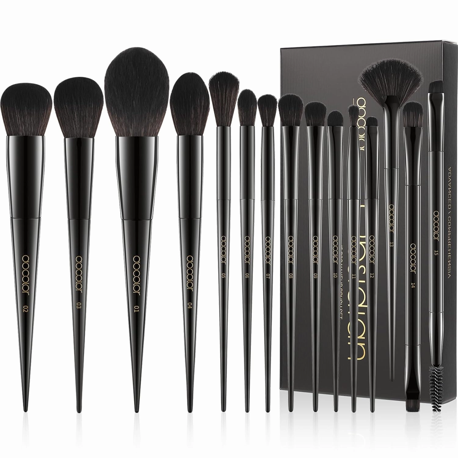 Docolor Makeup Brushes 15Pcs Obsidian Makeup Brush Set Premium Synthetic Powder Kabuki Foundation Contour Blush Concealer Eye Shadow Blending Eyeliner Crease Eyebrow Make Up Brush Kit