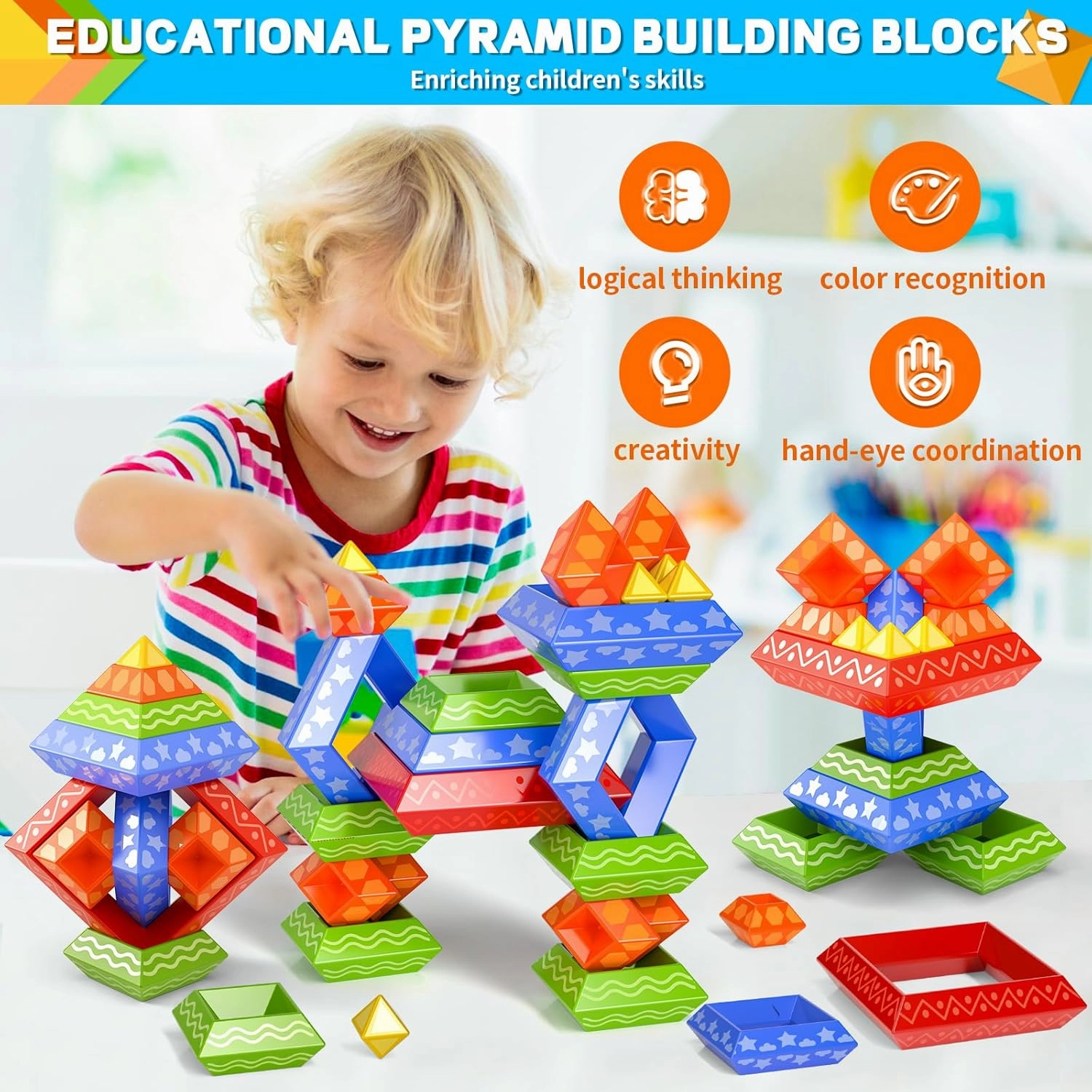 Doloowee Montessori Toys for Toddler1-3 3-5,60 PCS Stacking Building Toys Blocks Preschool Learning Activities Stem for Boys Girls Gifts Christmas Stocking Stuffers