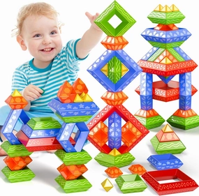 Doloowee Montessori Toys for Toddler1-3 3-5,60 PCS Stacking Building Toys Blocks Preschool Learning Activities Stem for Boys Girls Gifts Christmas Stocking Stuffers