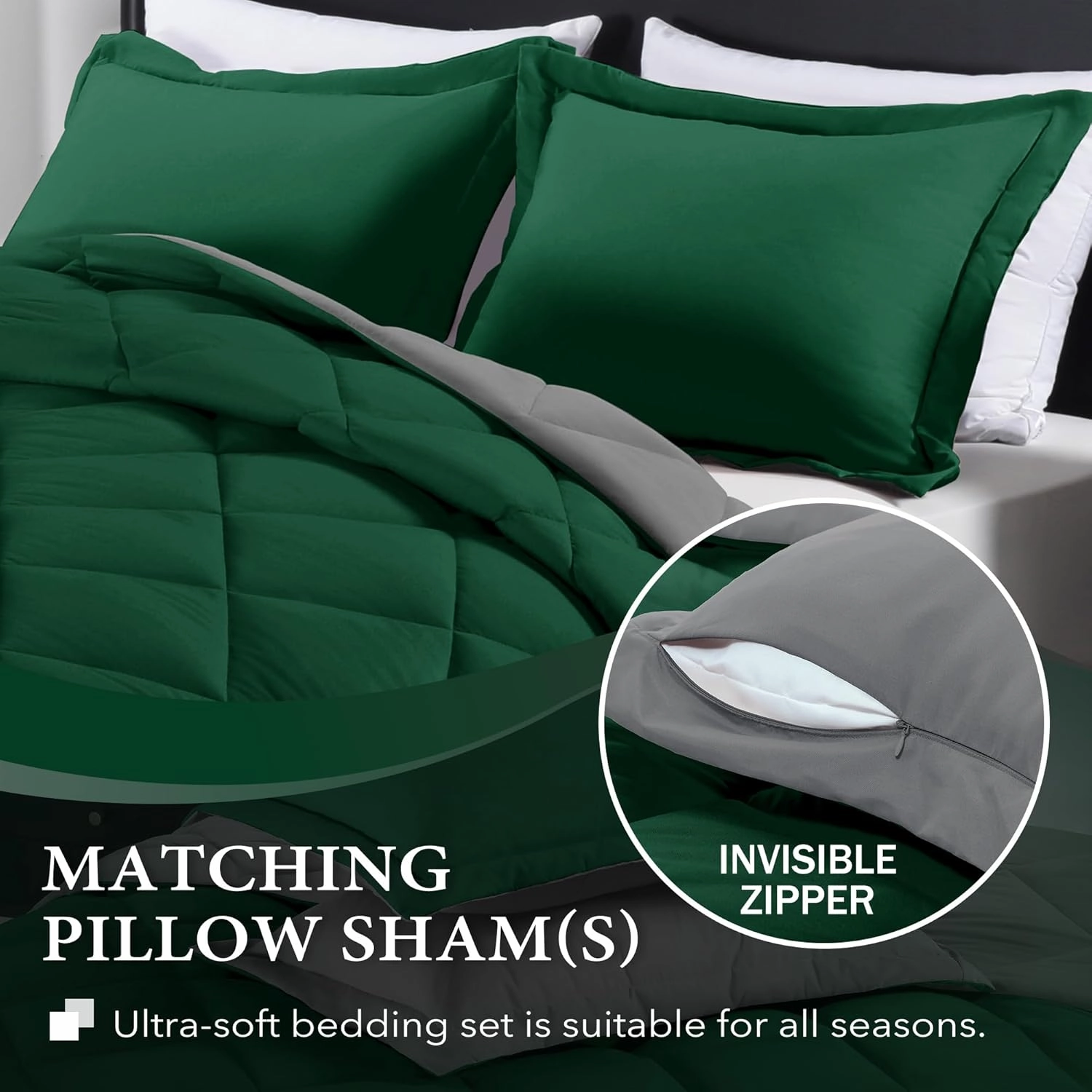 downluxe King Size Comforter Set - Dark Green and Grey King Comforter, Soft Bedding Sets for All Seasons -3 Pieces - 1 Comforter (104"x92") and 2 Pillow Shams(20"x36")