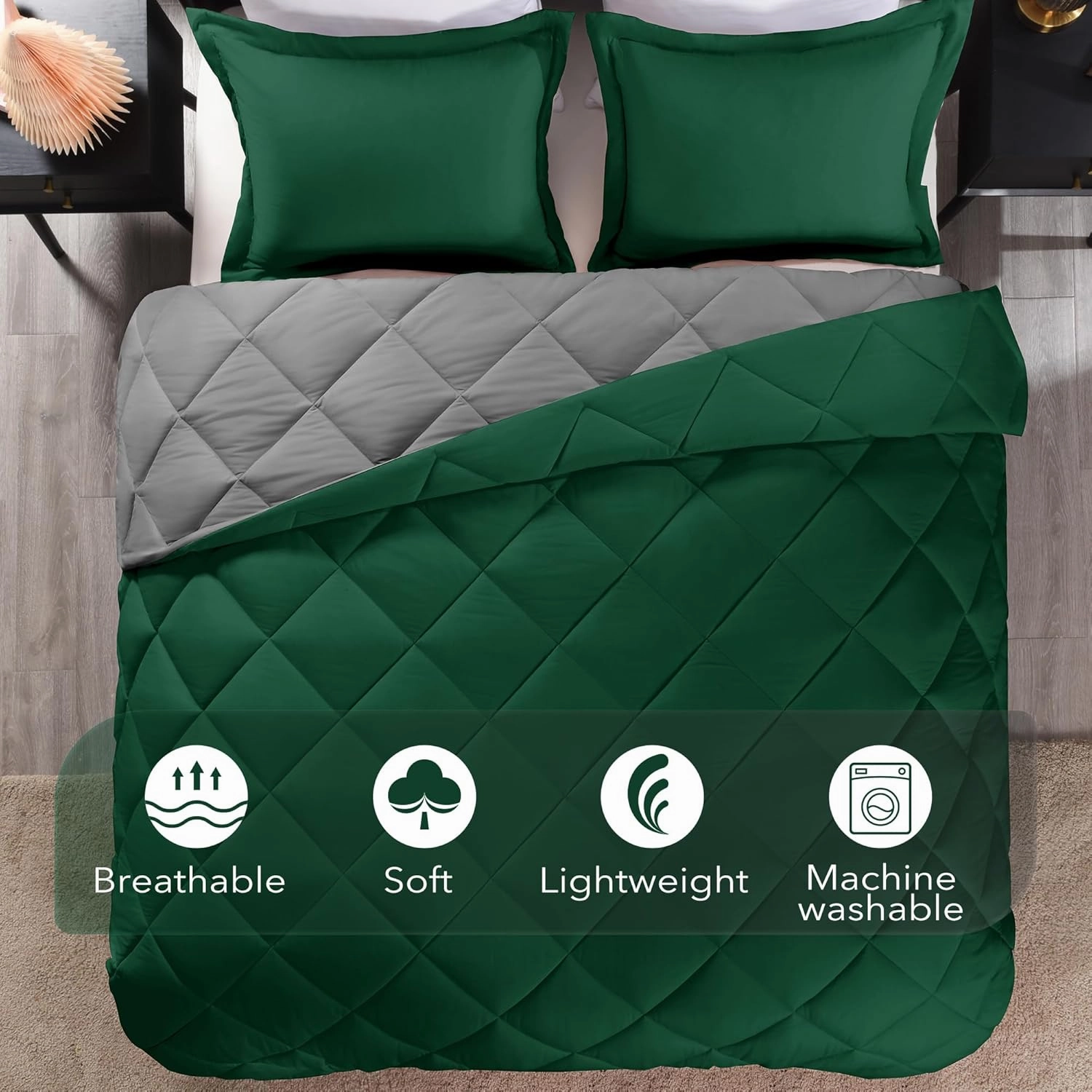 downluxe King Size Comforter Set - Dark Green and Grey King Comforter, Soft Bedding Sets for All Seasons -3 Pieces - 1 Comforter (104"x92") and 2 Pillow Shams(20"x36")