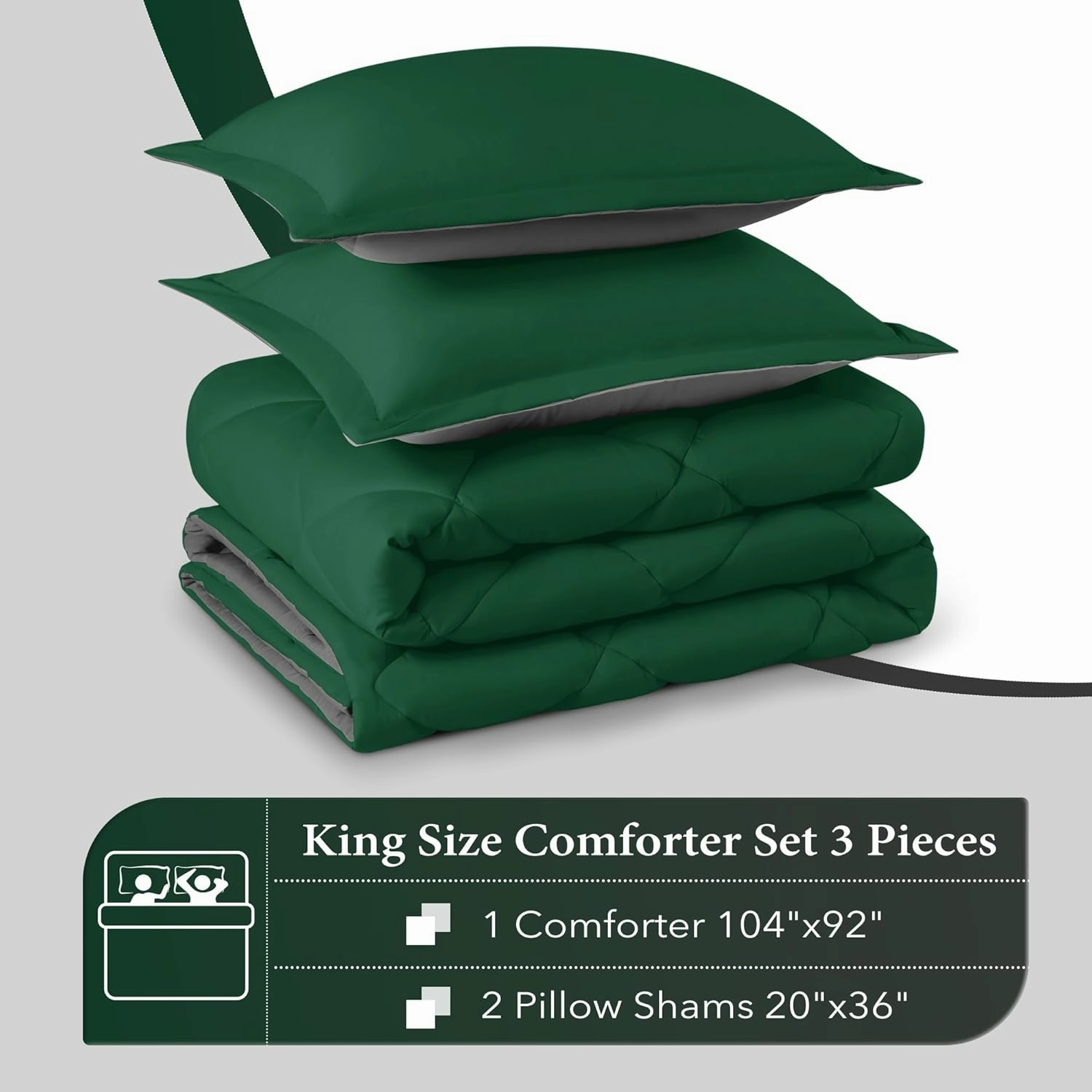 downluxe King Size Comforter Set - Dark Green and Grey King Comforter, Soft Bedding Sets for All Seasons -3 Pieces - 1 Comforter (104"x92") and 2 Pillow Shams(20"x36")