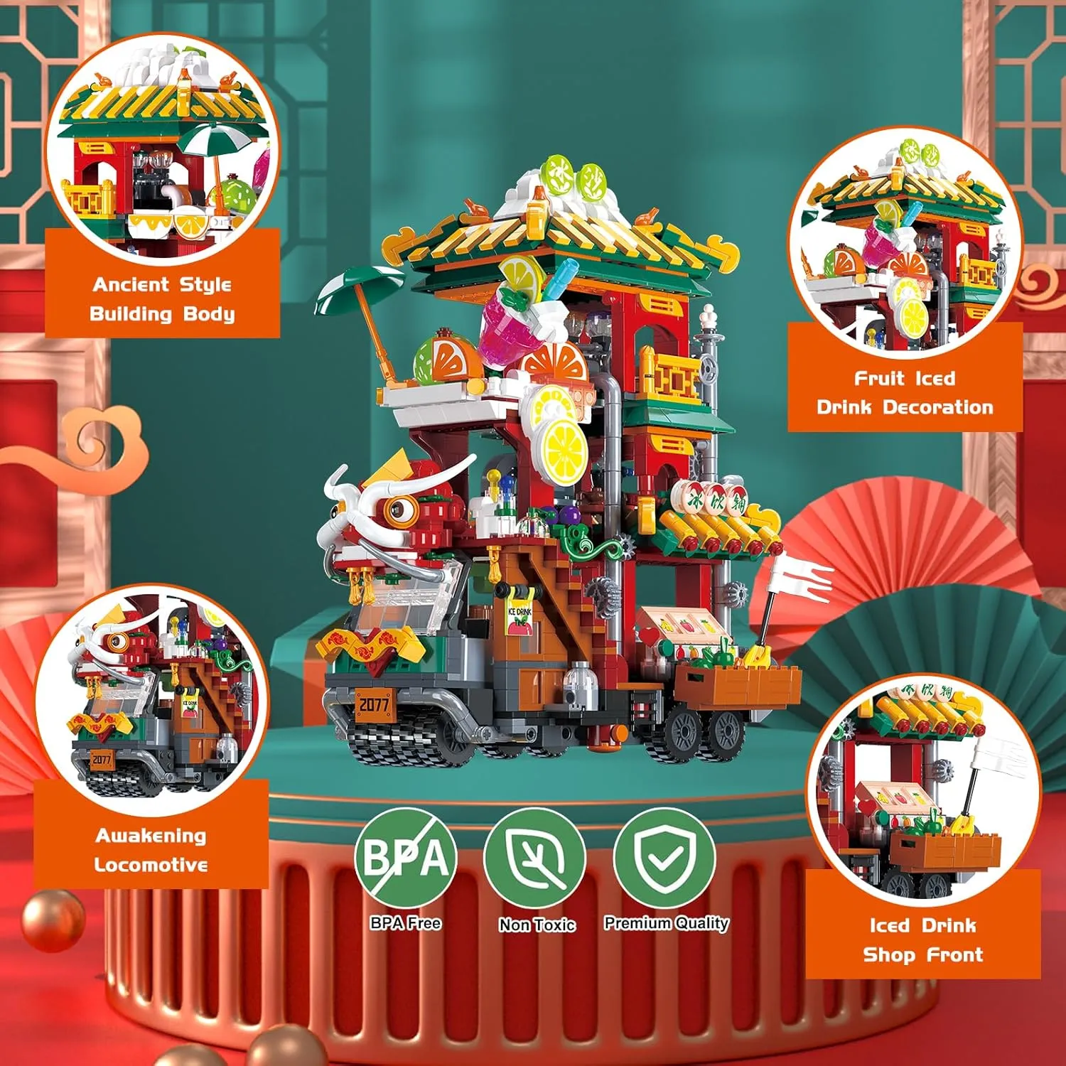 Dragon Toy Building Sets, Cute Dragon Face Drink Model Car Toy Block Set Small Brick Model Kit, Creative Mini Building Block Christmas Birthday Unique Gift for Adults Boys Girls Kids Age 8 