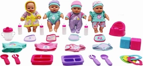 Dream Collection: All Occasions Baby Set - Pastel - 4 Lifelike 7" Baby Doll Friends, Mix & Match Clothing, Feeding Accessories, Bath Toys, Kids Age 2 