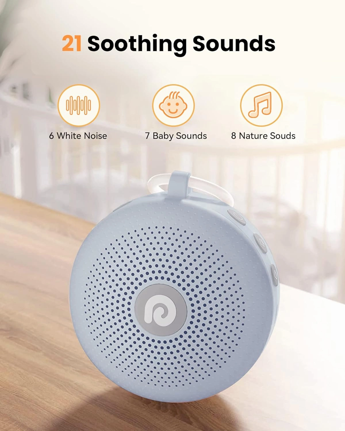 Dreamegg White Noise Machine - Portable Sound Machine for Baby Adult, Features Powerful Battery, 21 Soothing Sound, Noise Canceling for Office & Sleeping, Sound Therapy for Home, Travel(2Light Blue)