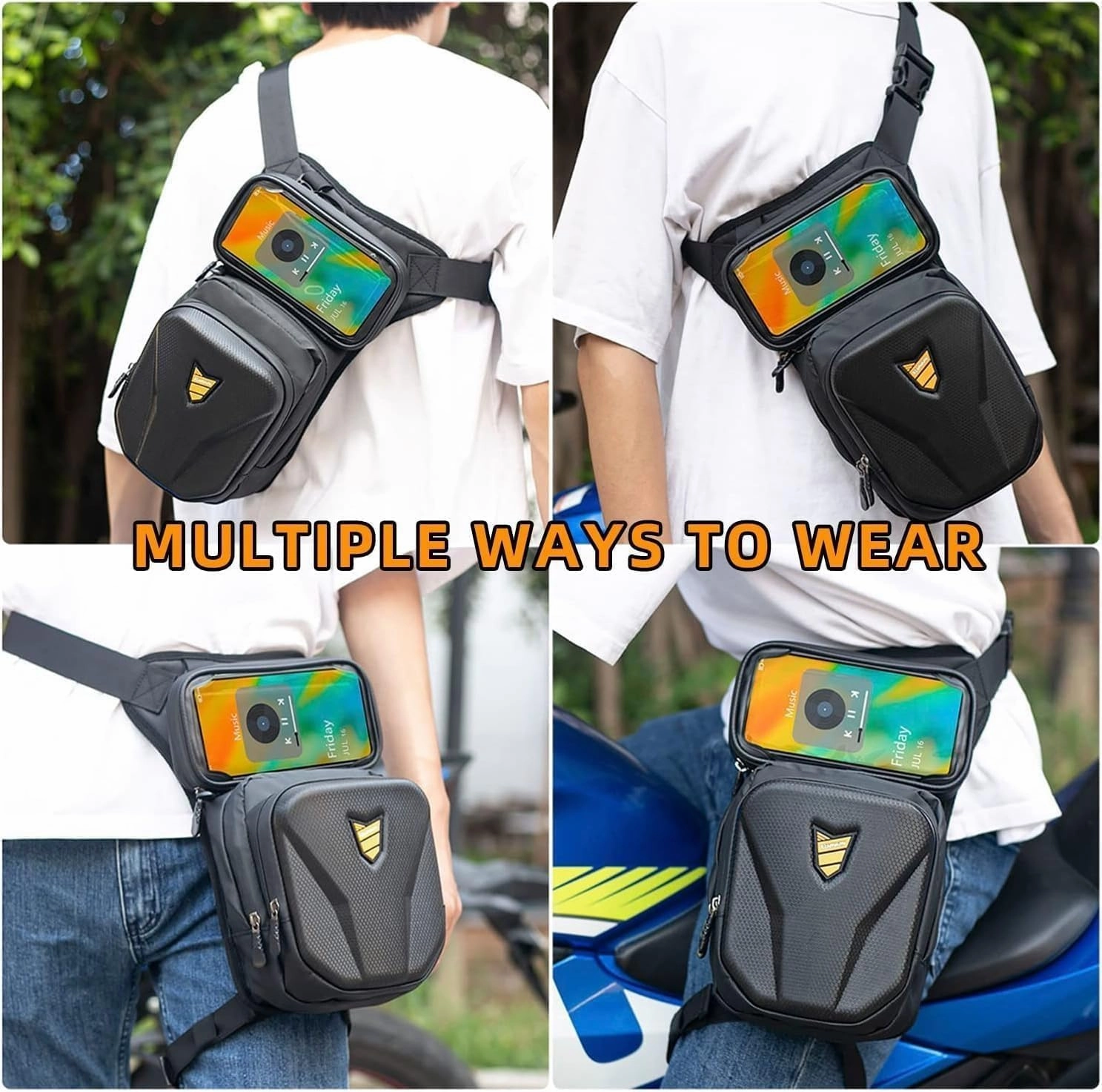 Drop Leg Bag Motorcycle Waist Pack Pouch Waterproof Riding Cycling Thigh Tactical Bag with Hard Shell for Men, Motorcycle Side Pouch Phone Storage Hip Fanny Pack Bags (Style C)