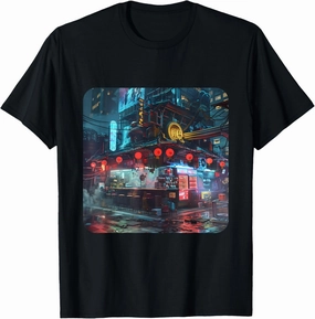 Dystopian asian city of cyber future. Science fiction. Game T-Shirt