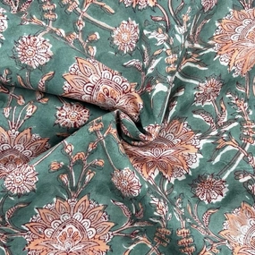 E-Tailor® Indian Handmade Ethnic 100% Cotton Running Hand Block Print Natural Fabric for Dressmaking, Sewing, Crafting, Upholestry Fabric by The Yards (Jungle Green, 3 Yards)
