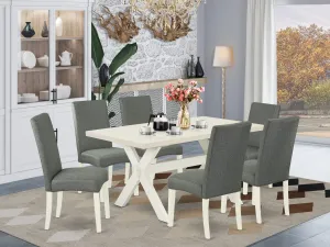 East West Furniture X026DR207-7 7 Piece Modern Dining Table Set Consist of a Rectangle Dining Room Table with X-Legs and 6 Gray Linen Fabric Upholstered Chairs