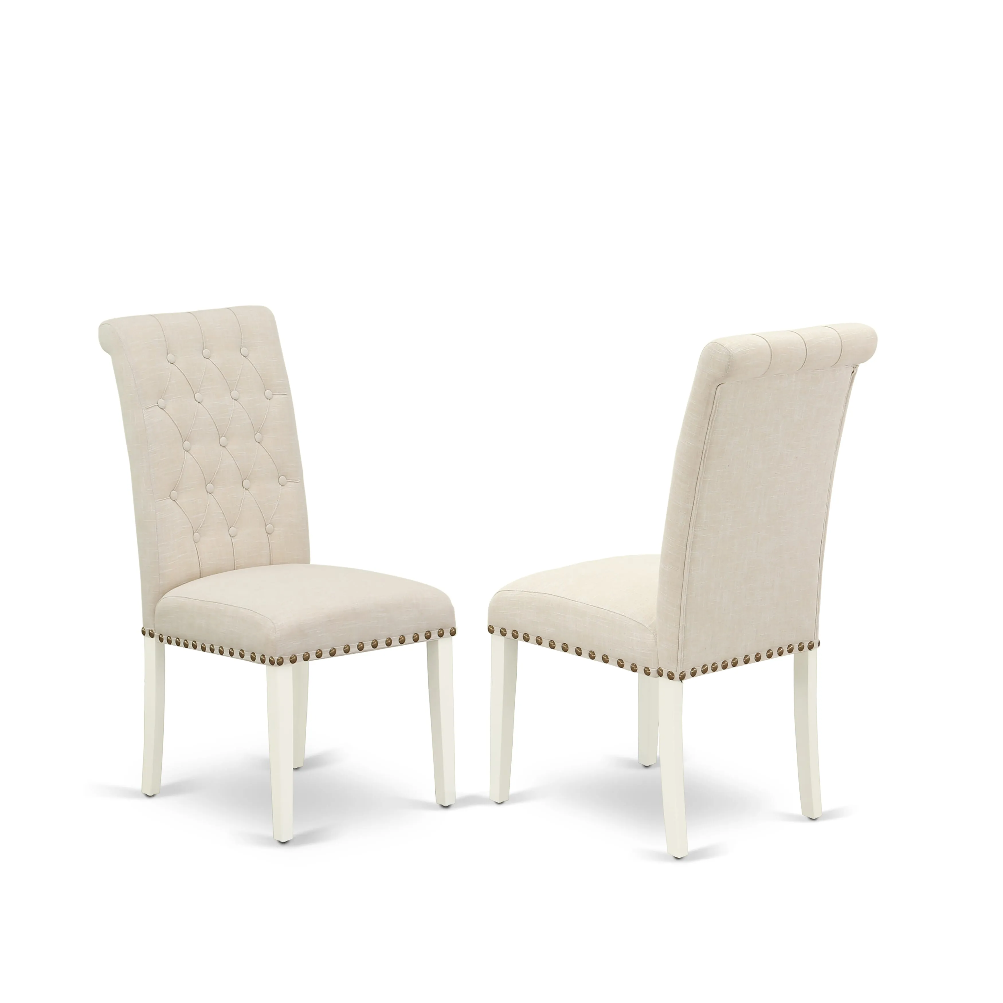 East West Furniture X027BR202-7 7 Piece Kitchen Table Set Consist of a Rectangle Dining Table with X-Legs and 6 Light Beige Linen Fabric Parson Dining Chairs