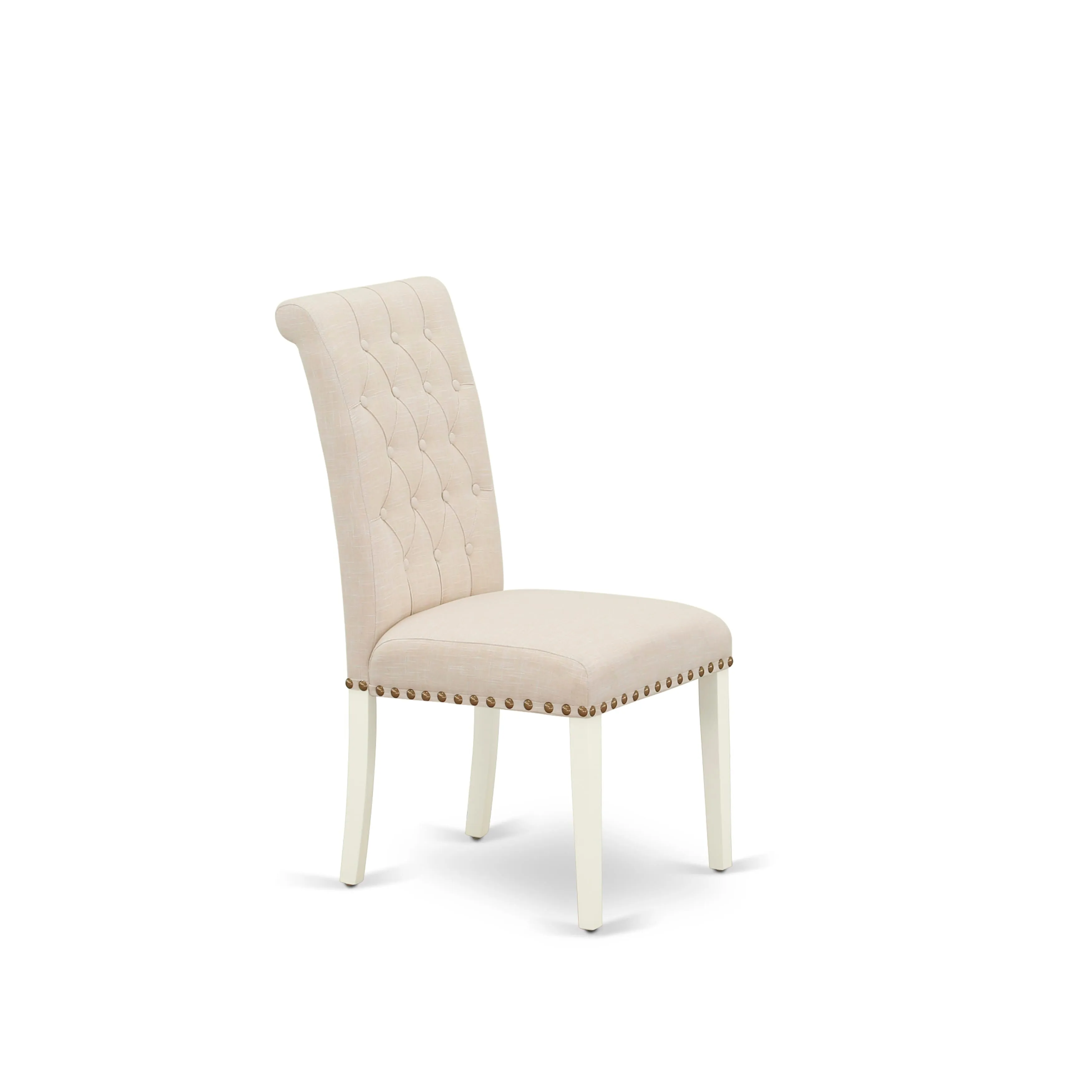 East West Furniture X027BR202-7 7 Piece Kitchen Table Set Consist of a Rectangle Dining Table with X-Legs and 6 Light Beige Linen Fabric Parson Dining Chairs