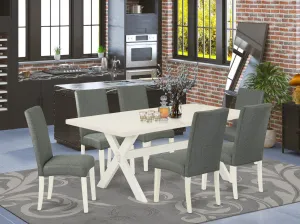 East West Furniture X027DR207-7 7 Piece Modern Dining Table Set Consist of a Rectangle Dining Room Table with X-Legs and 6 Gray Linen Fabric Parsons Chairs