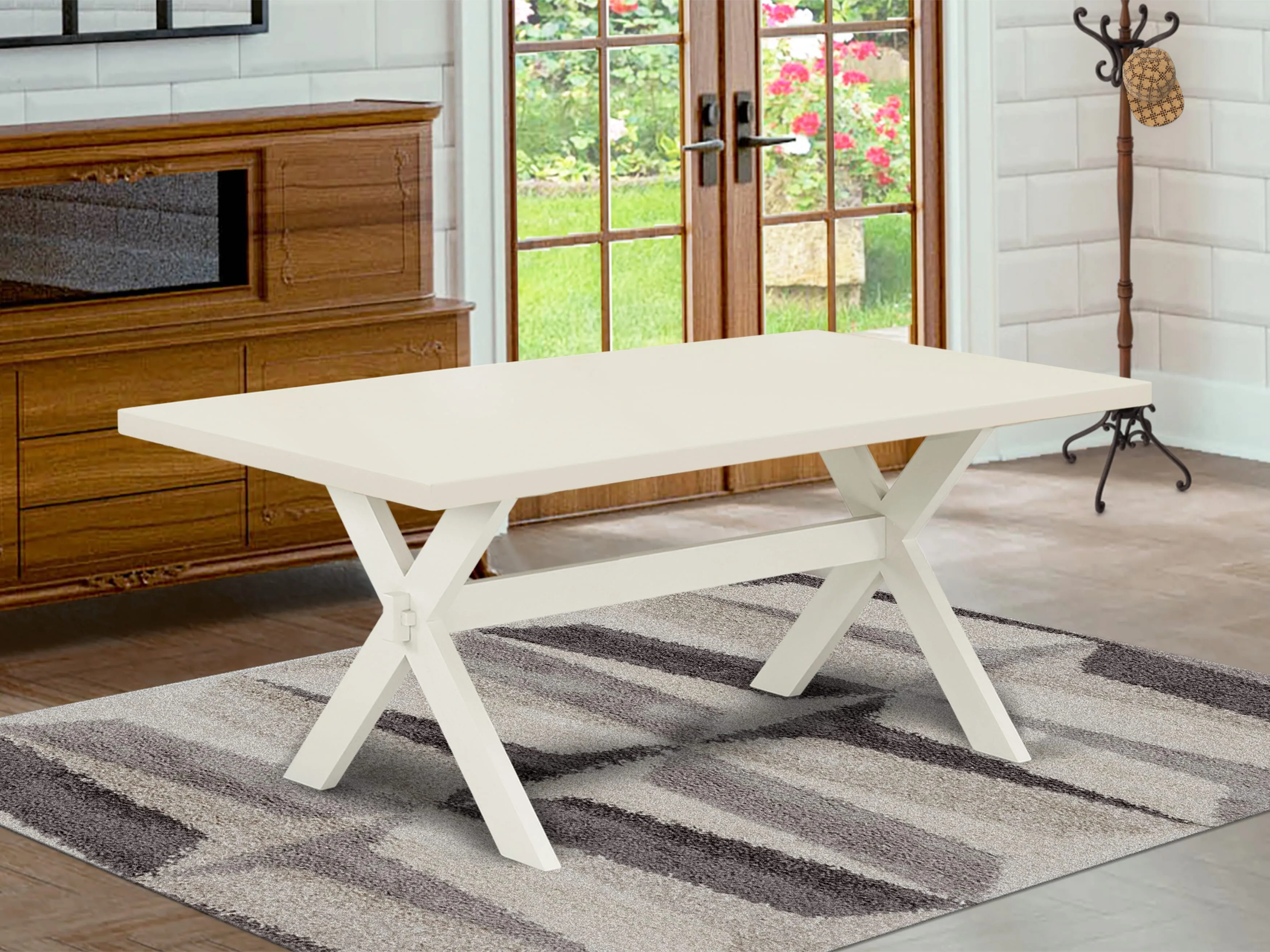 East West Furniture X027DR207-7 7 Piece Modern Dining Table Set Consist of a Rectangle Dining Room Table with X-Legs and 6 Gray Linen Fabric Parsons Chairs
