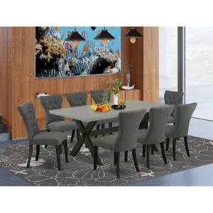 East West Furniture X697GA650-9 9 Piece Dining Room Set Includes a Rectangle Kitchen Table with X-Legs and 8 Dark Gotham Linen Fabric Upholstered Parson Chairs, 40x72 Inch, Multi-Color