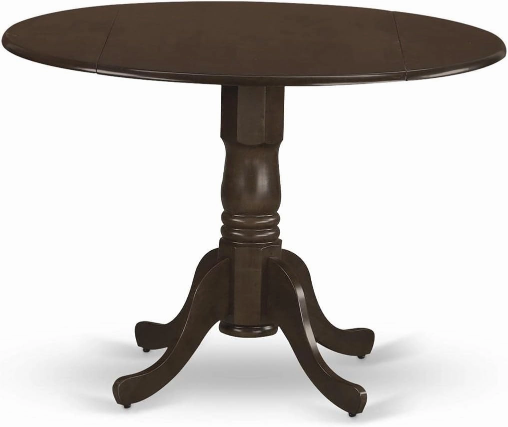 East West Furniture DLVA3-ESP-C 3 Piece Kitchen Table & Chairs Set Contains a Round Dining Room Table with Dropleaf and 2 Linen Fabric Upholstered Chairs, 42x42 Inch, Espresso