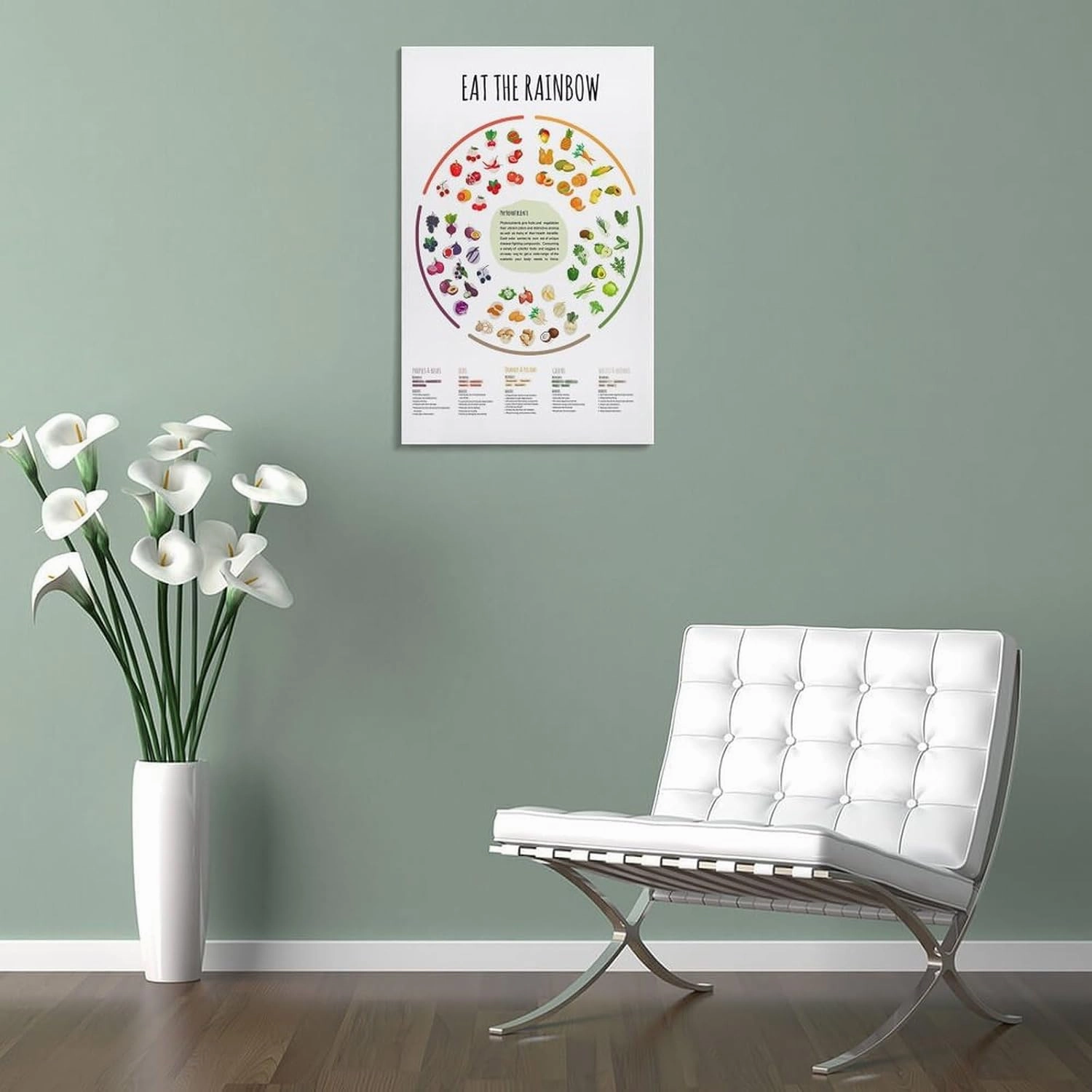 Eat A Rainbow Healthy Food Poser, Vitamin Vegan Food Sources Functions Rainbow Wheel Chart Healthcare Poster Canvas Poster Wall Art Decor Print Picture Paintings for Living Room Bedroom Decoration 0