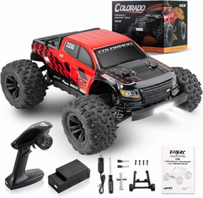 EAZYRC Brushless Fast RC Cars for Adults, 1/18 Chevrolet Colorado 4X4 Offroad RC Truck, RTR High Speed Remote Control Car, 45 km/h Speed Hobby Electric RC Monster Trucks with 2S Battery, Red