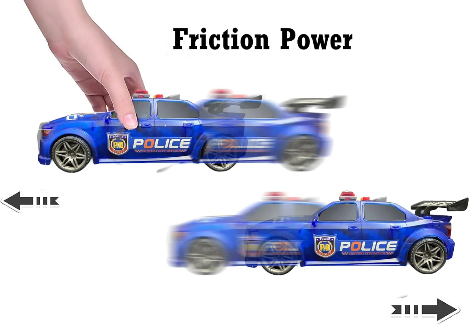 eBigValue Friction-Powered Police Toy Car Push and Go Pull-Back Car | Realistic Siren, Light, Openable Doors, Perfect for Kids Ages 3-7, Christmas Birthday Party Gift for Boys and Girls