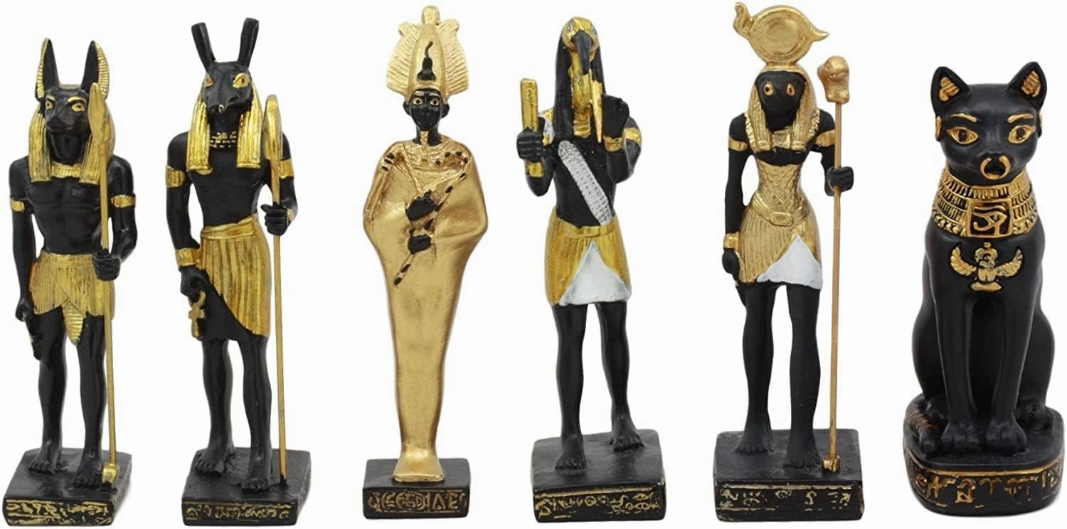 Ebros Gift Egyptian Classical Deities Osiris Thoth Seth Horus Anubis Bastet Set of 6 Miniature Figurine Gods of Egypt Dollhouse Miniature Figurines Legends of Ancient Egypt Collectible