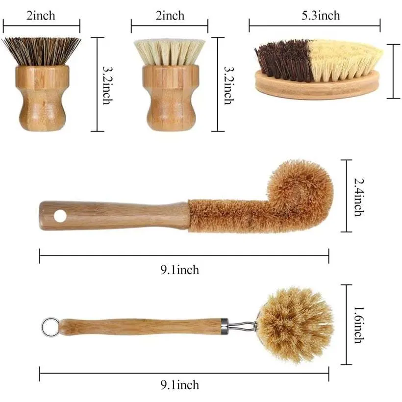 Eco Friendly Bamboo Cleaning Brush Set