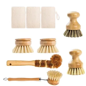 Eco-Friendly Bamboo Dish Scrub Brush Set