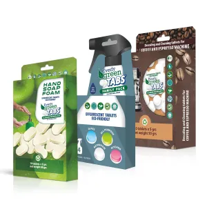 Eco-Friendly Cleaning Bundle: Foaming Hand Soap Refill, Coffee & Espresso Machine Cleaning Tablets, All Purpose Cleaner Tablets – Moisturizing, Deep Cleansing, Bundle of 3