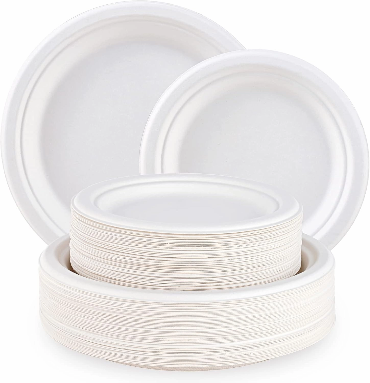 ECOLipak 120 Pack Compostable Paper Plates, 9 inch and 7 inch Heavy Duty Disposable Paper Plates, Eco friendly Sugarcane Biodegradable for Party Dinner Birthday