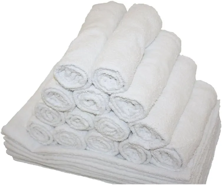 Economy White Washcloths for Bathroom-Motel-Kitchen-Spa-Gym-Salon - All Natural Cotton, Highly Absorbent Motel Grade Face Towels, 12x12 Inches - Eco-Friendly, Bulk-Pack Set of 24
