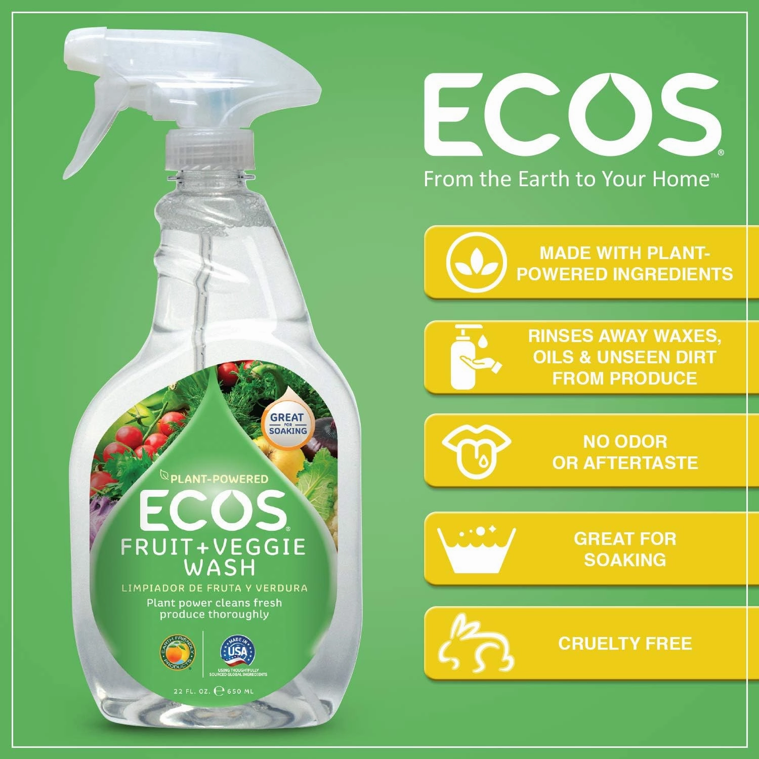ECOS® Non-Toxic Fruit   Veggie Wash: 22oz Spray Bottle by Earth Friendly Products (Pack of 2)