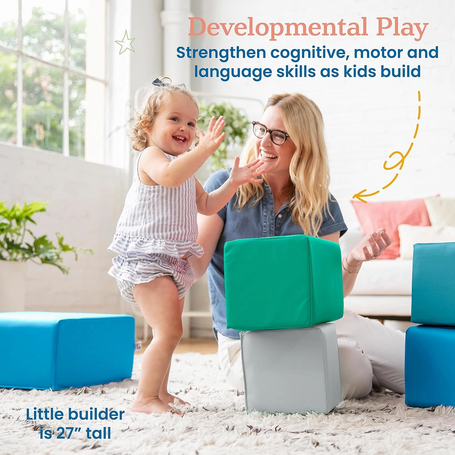 ECR4Kids SoftZone Toddler Foam Building Blocks, Foam Playset, Contemporary, 7-Piece