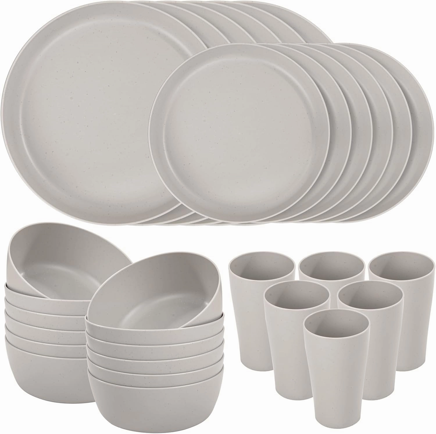 EI 24pcs Grey Wheat Straw Dinnerware Set of 6,Reuasble Unbreakable Dinner Plates,Wheat Plates and Bowls Sets for Camping,Picninc,Family Dinner